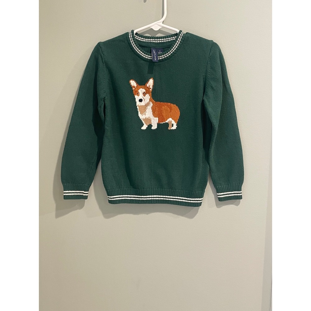 Janie and Jack Boys Corgi Sweater and Shirt Set Green Blue Size 4‎ Dog Graphic